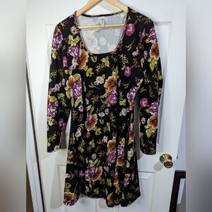 24seven comfort apparel black floral dress scoop neck long sleeves size 1X